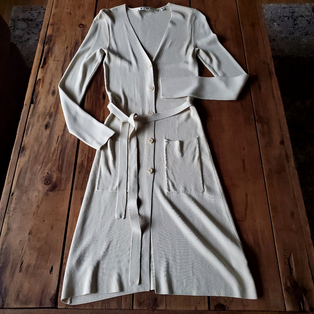 Max Studio Belted Button Down Duster Cardigan Y2K Size Small